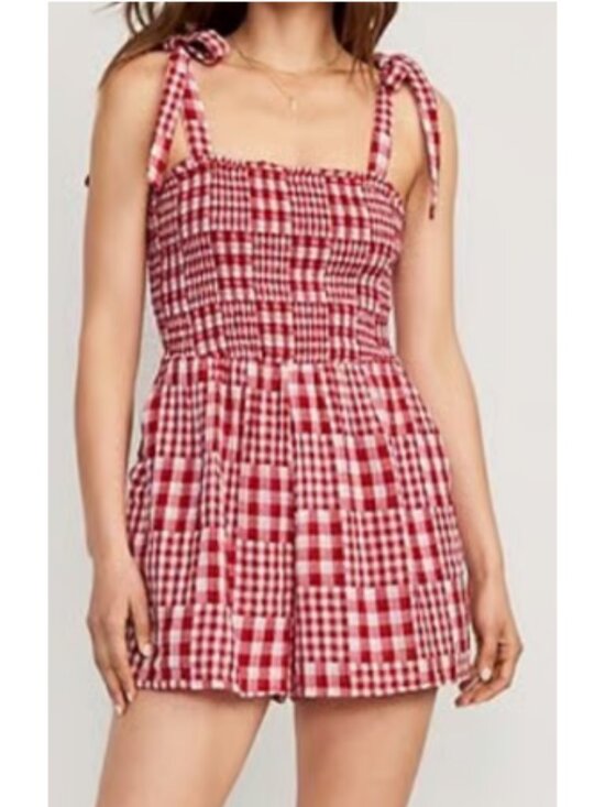Old Navy Pants - Old Navy red checked romper- size XL